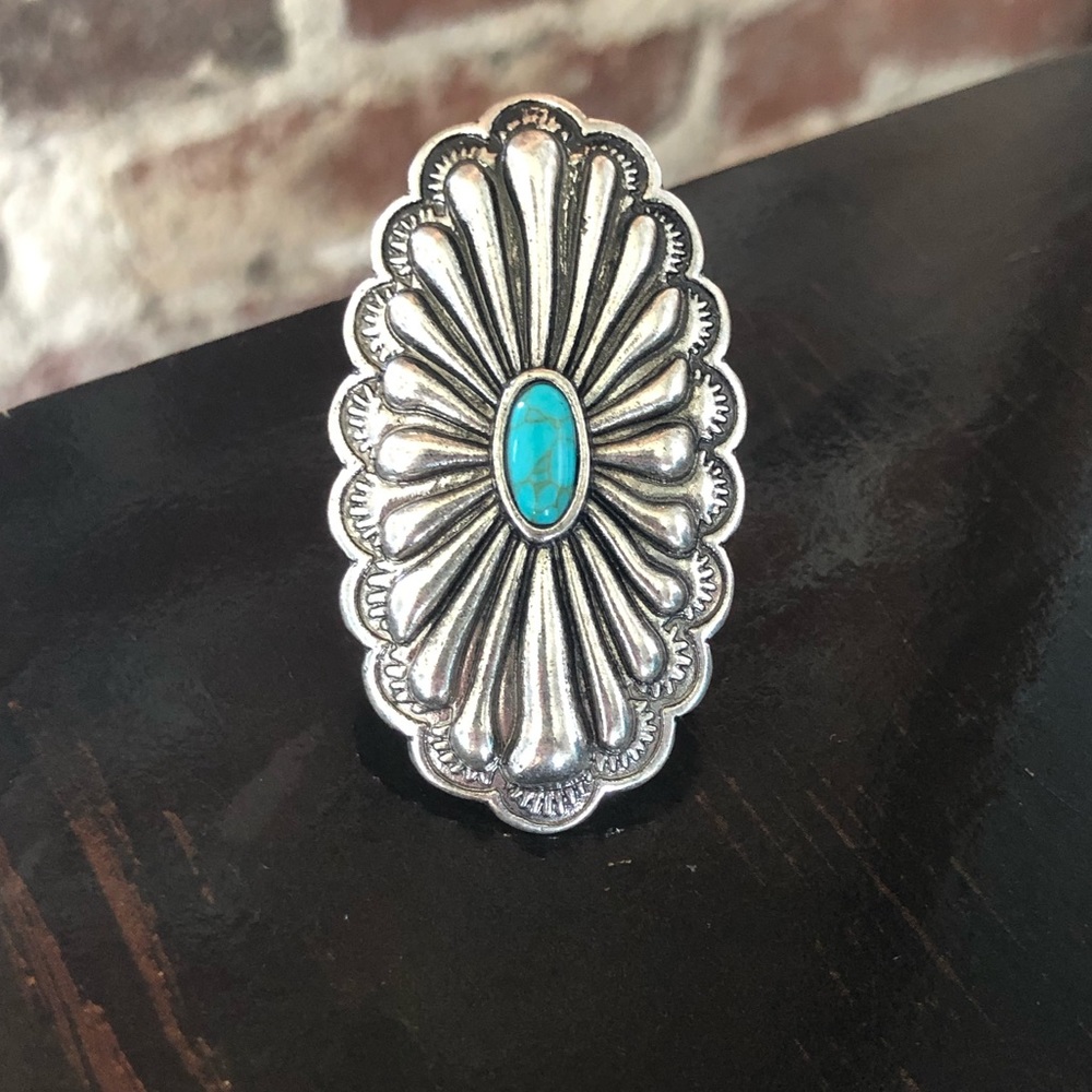 Turquoise & Silver Concho Ring